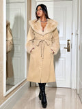 Fuzzy Waterfall Collar Belted Coat