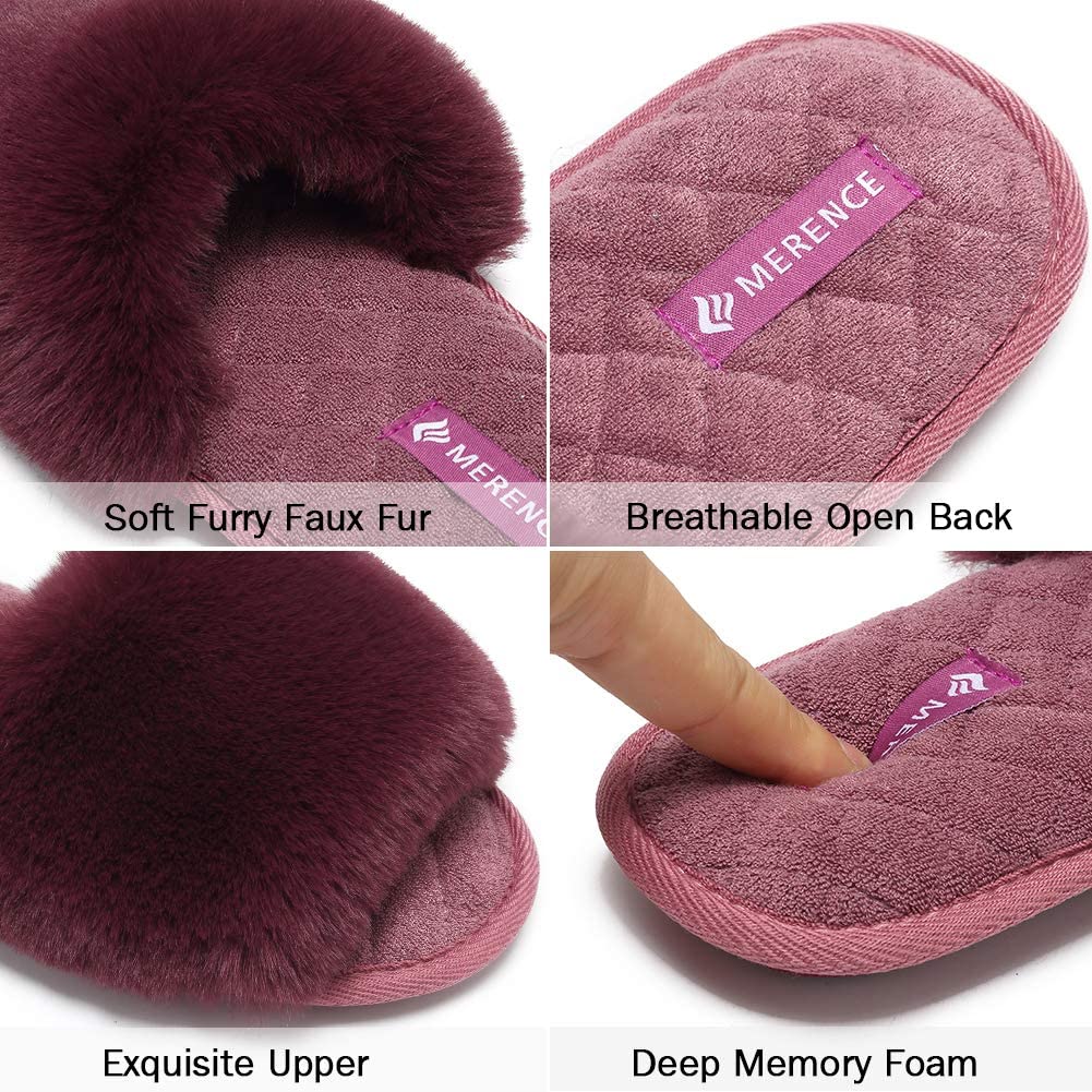 Furry Faux Fur Slippers Memory Foam Slippers Slip on - Easy Pickins Store