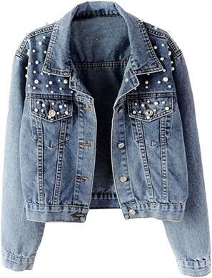Pearl Beading Slim Denim Streetwear Jacket