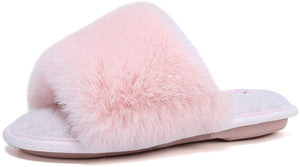 Furry Faux Fur Slippers Memory Foam Slippers Slip on - Easy Pickins Store