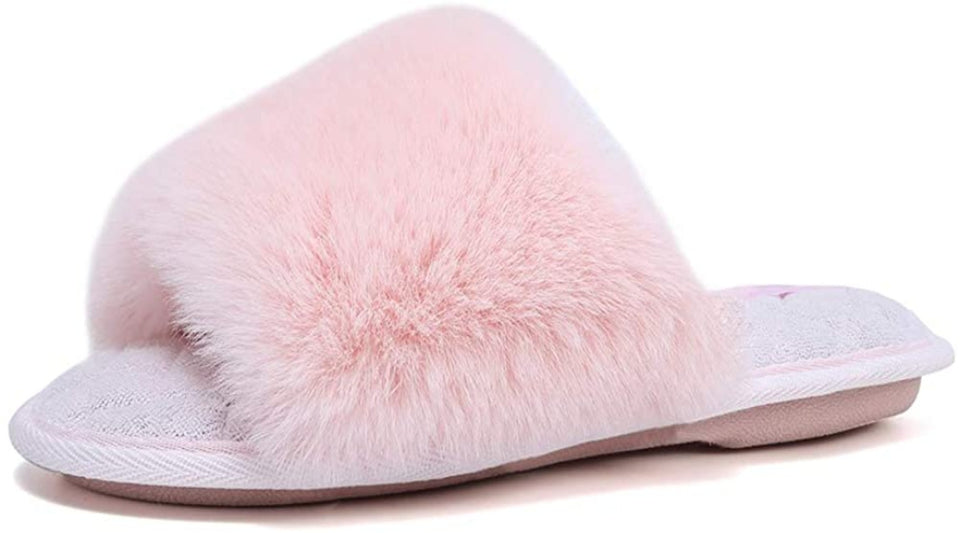 Furry Faux Fur Slippers Memory Foam Slippers Slip on - Easy Pickins Store