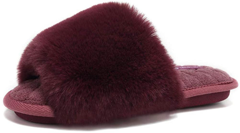 Furry Faux Fur Slippers Memory Foam Slippers Slip on - Easy Pickins Store
