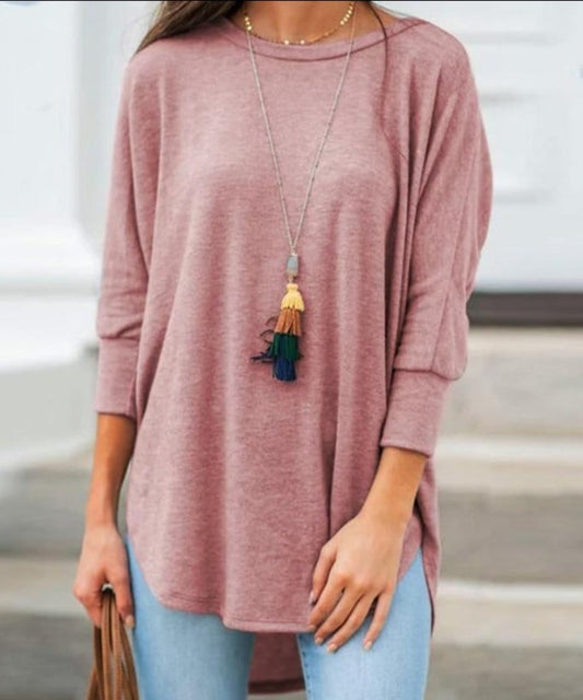 Cotton O Neck Three Quarter Sleeve Irregular Blouse | Easy Pickins