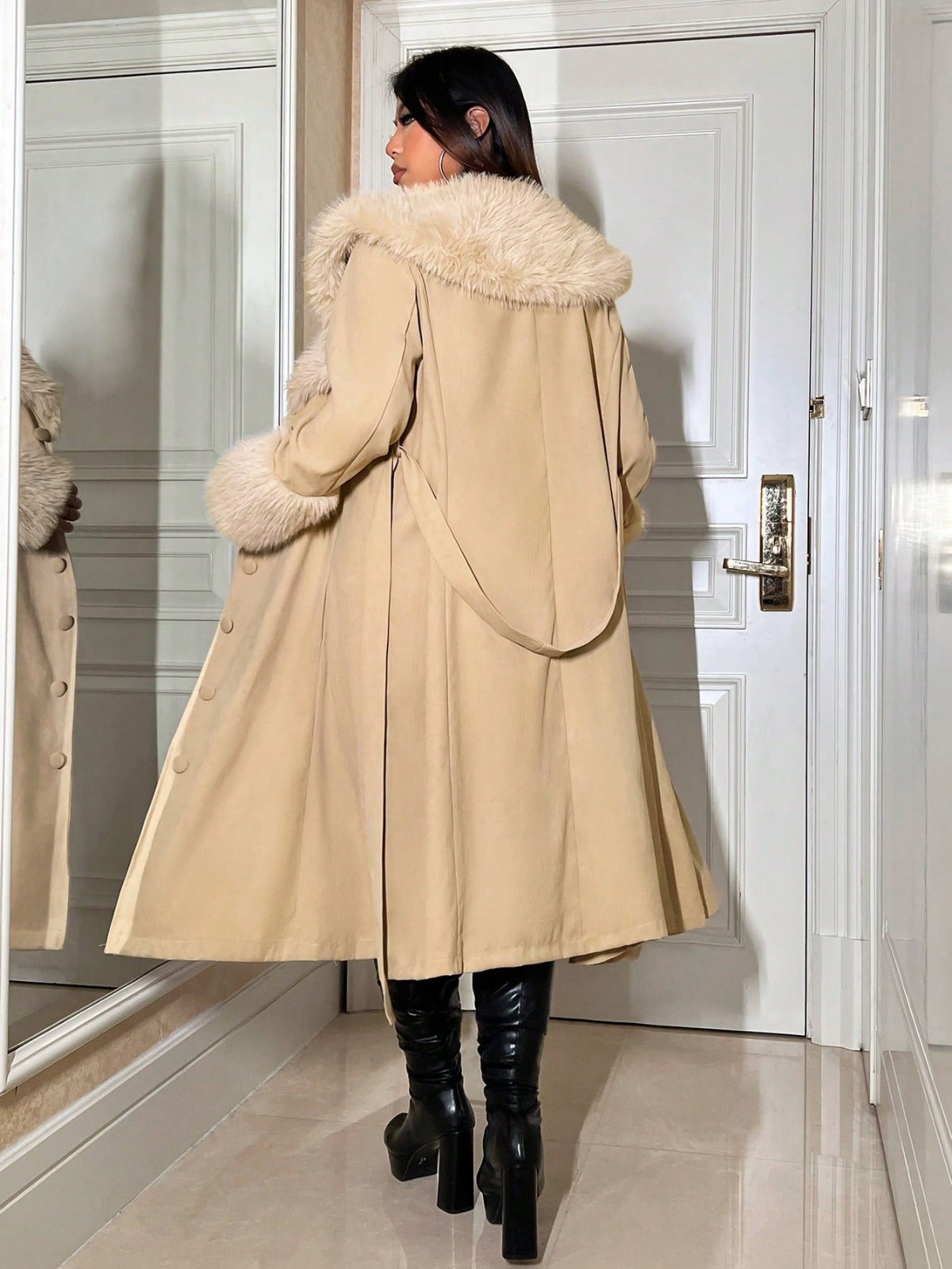 Fuzzy Waterfall Collar Belted Coat - Easy Pickins
