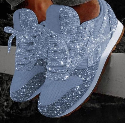 Glitter Mesh Lace Up Platform Comfort Vulcanized Sneakers - Easy Pickins Store