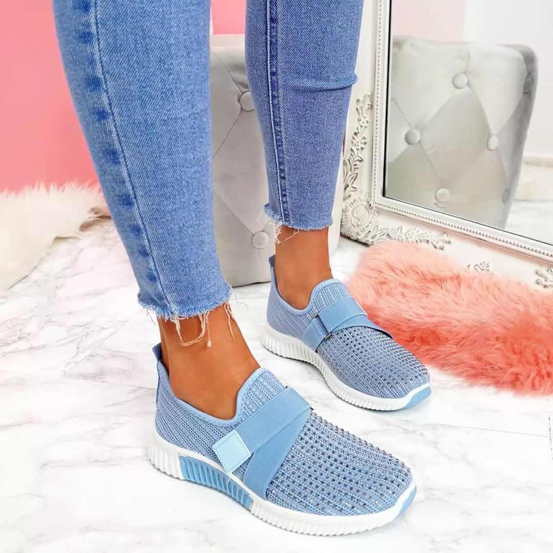 Mesh Breathable Rhinestone Platform Vulcanized Lightweight Sneakers - Easy Pickins Store