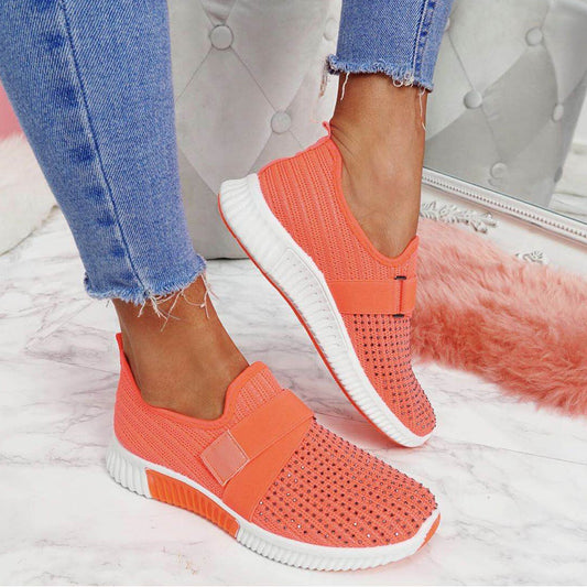 Mesh Breathable Rhinestone Platform Vulcanized Lightweight Sneakers - Easy Pickins Store
