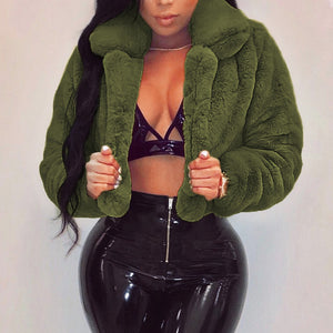Warm Fluffy Faux Fur Cropped Jacket Turn Down Collar Open Front - Easy Pickins Store