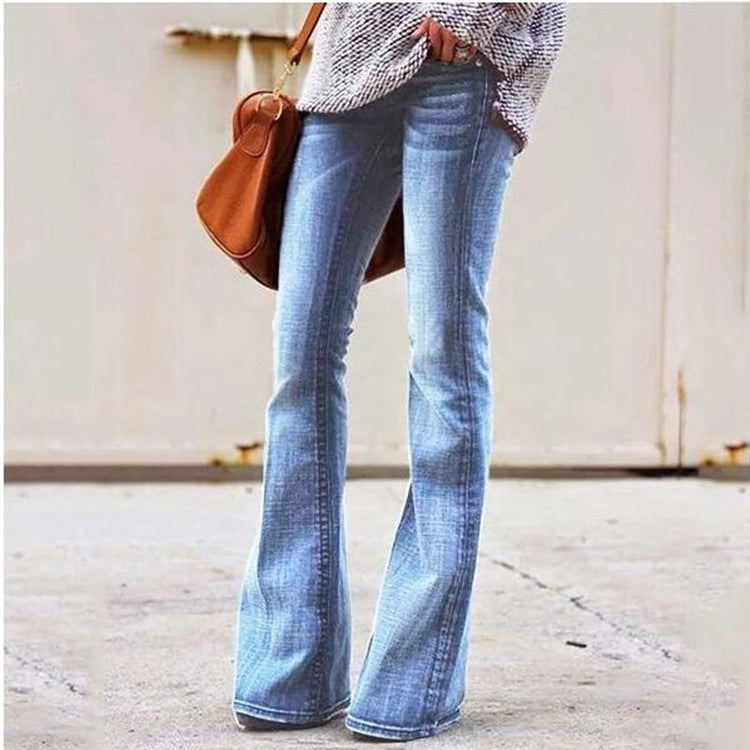 High Waist Flare Ripped Skinny Denim Wide Leg Jeans - Easy Pickins Store