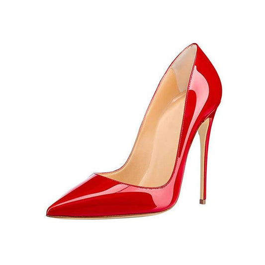 Red Pointed Toe Leather High Thin Heels Pumps | Easy Pickins