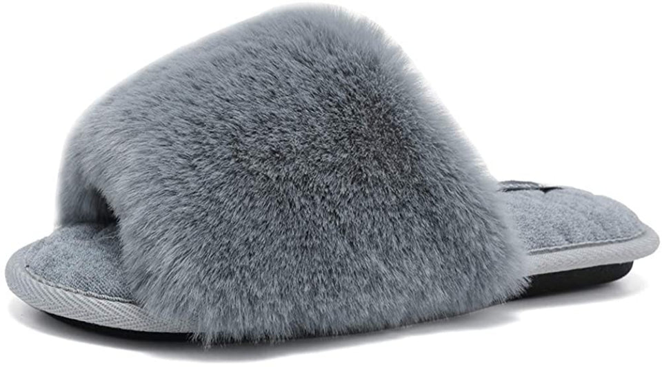 Furry Faux Fur Slippers Memory Foam Slippers Slip on - Easy Pickins Store
