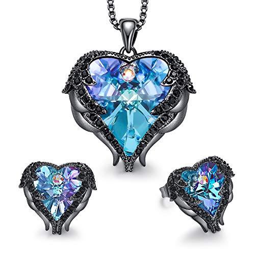 Angel Wing Heart Necklaces and Earrings Jewelry Gifts Embellished with Crystals from Swarovski 18K White Gold Plated Jewelry Set - Easy Pickins Store