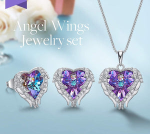 Angel Wing Love Heart Necklaces and Earrings Silver Tone/Gold Tone Jewelry Sets Birthday/Anniversary Valentines Day Jewelry - Easy Pickins Store