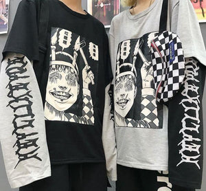 Anime Print T-shirt 2 Pieces O Neck Long Sleeve Loose - Easy Pickins Store