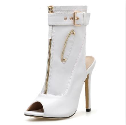 Ankle Boots Buckle Strap Peep Toe Hollow Out Thin High Heels - Easy Pickins Store