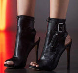 Ankle Boots Buckle Strap Peep Toe Hollow Out Thin High Heels - Easy Pickins Store