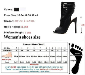 Ankle Boots Buckle Strap Peep Toe Hollow Out Thin High Heels - Easy Pickins Store