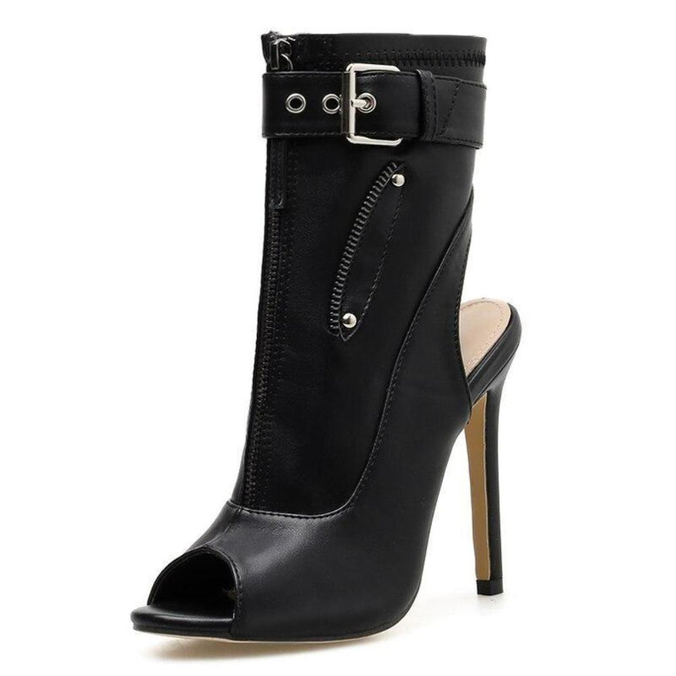 Ankle Boots Buckle Strap Peep Toe Hollow Out Thin High Heels - Easy Pickins Store