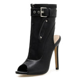 Ankle Boots Buckle Strap Peep Toe Hollow Out Thin High Heels - Easy Pickins Store