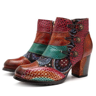 Ankle Boots Genuine Leather Retro Block High Heels - Easy Pickins Store