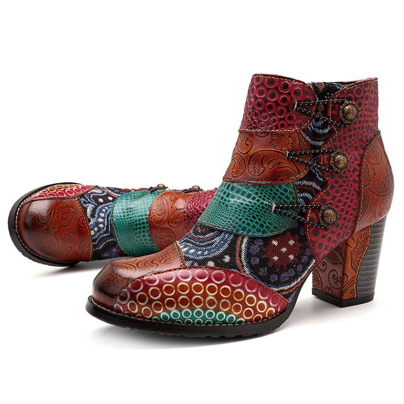 Ankle Boots Genuine Leather Retro Block High Heels - Easy Pickins Store