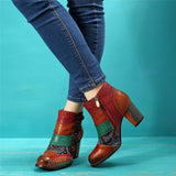 Ankle Boots Genuine Leather Retro Block High Heels - Easy Pickins Store