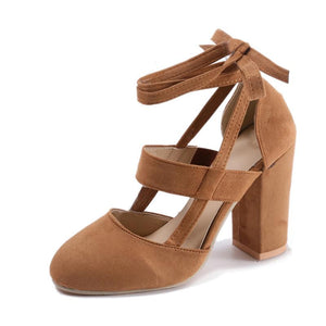 Ankle Strap High Thick Heels Flock Gladiator - Easy Pickins Store