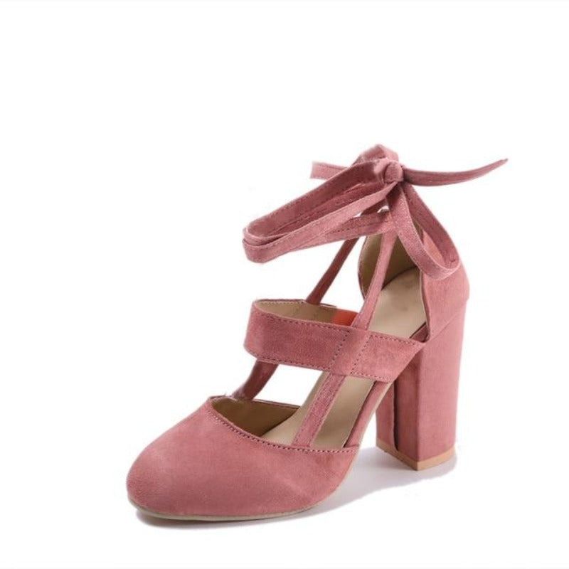 Ankle Strap High Thick Heels Flock Gladiator - Easy Pickins Store