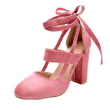 Ankle Strap High Thick Heels Flock Gladiator - Easy Pickins Store