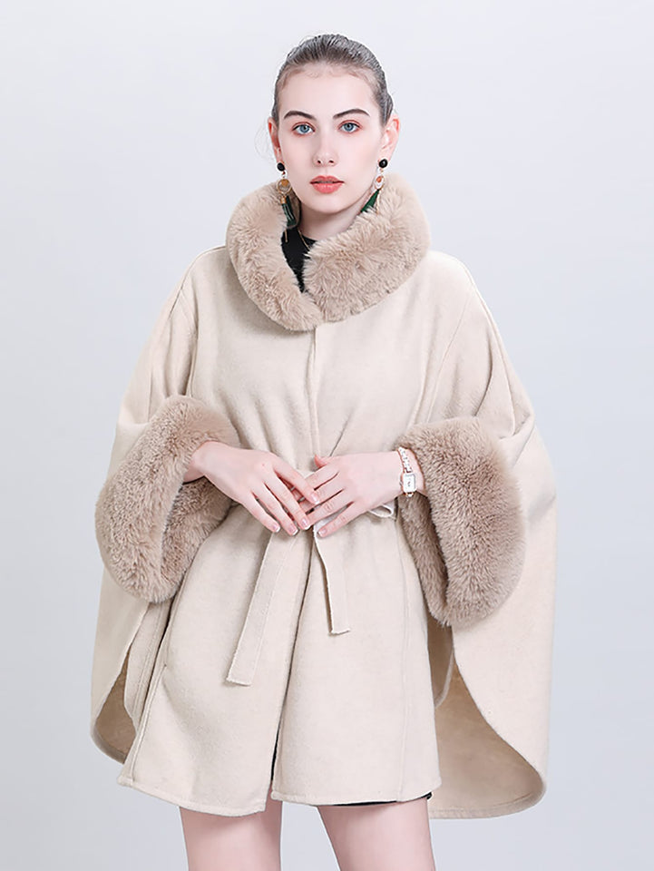 Elegant Knitted Shawl & Cape Coat With Collar & Belt