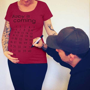 Baby is Coming Maternity T Shirt Calendar Countdown Pregnancy - Easy Pickins Store