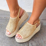 Back Strap Hemp Sandals Heels Comfortable Platform - Easy Pickins Store