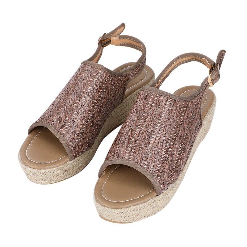 Back Strap Hemp Sandals Heels Comfortable Platform - Easy Pickins Store