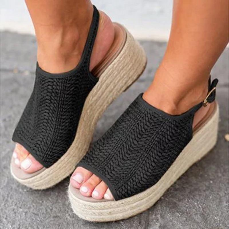 Back Strap Hemp Sandals Heels Comfortable Platform - Easy Pickins Store