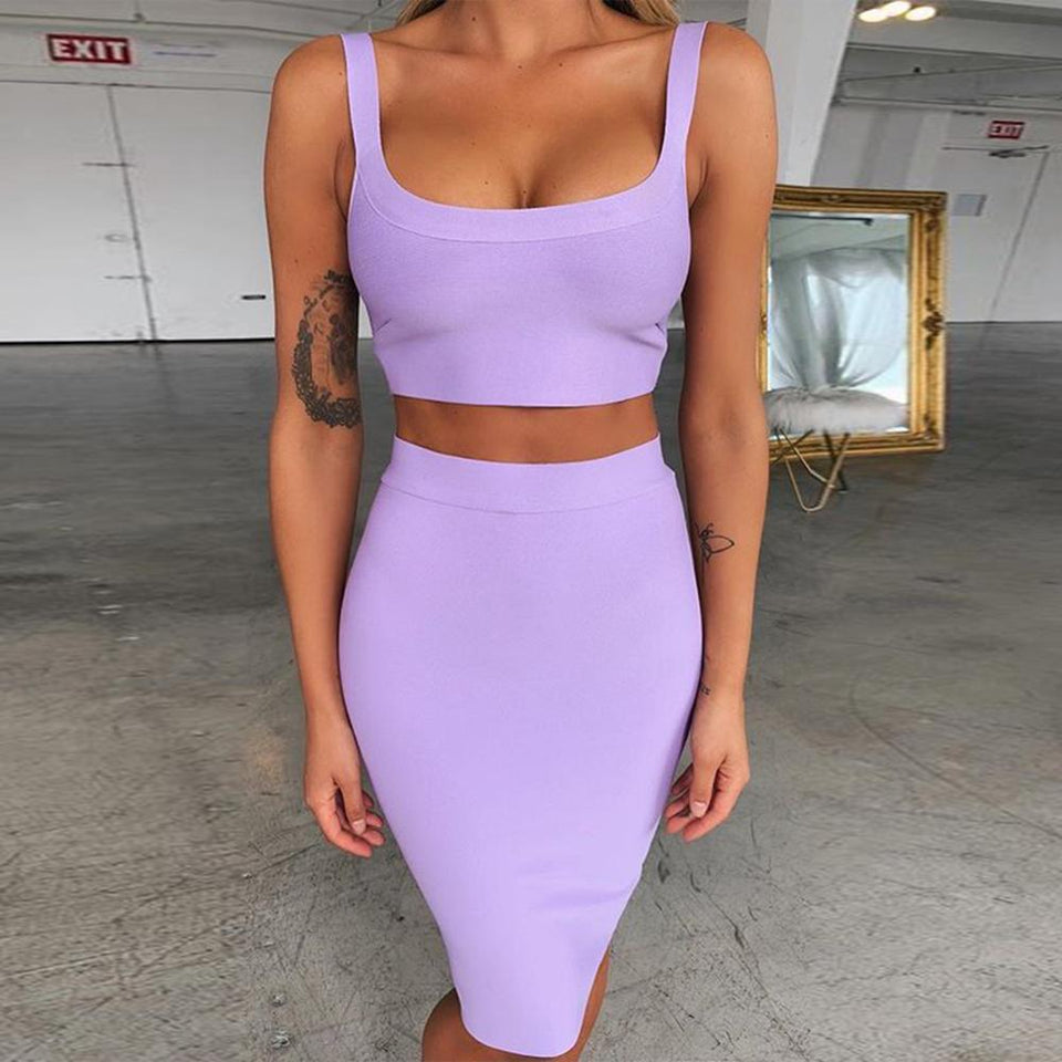 Bandage Dress Crop Top And Purple 2 Piece Set - Easy Pickins Store
