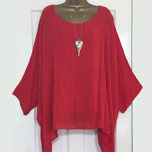 Batwing Sleeve Loose Asymmetric O Neck Elegant Blouse - Easy Pickins Store