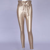 Belt High Waist Pencil Long Pants Faux Leather Sashes - Easy Pickins Store