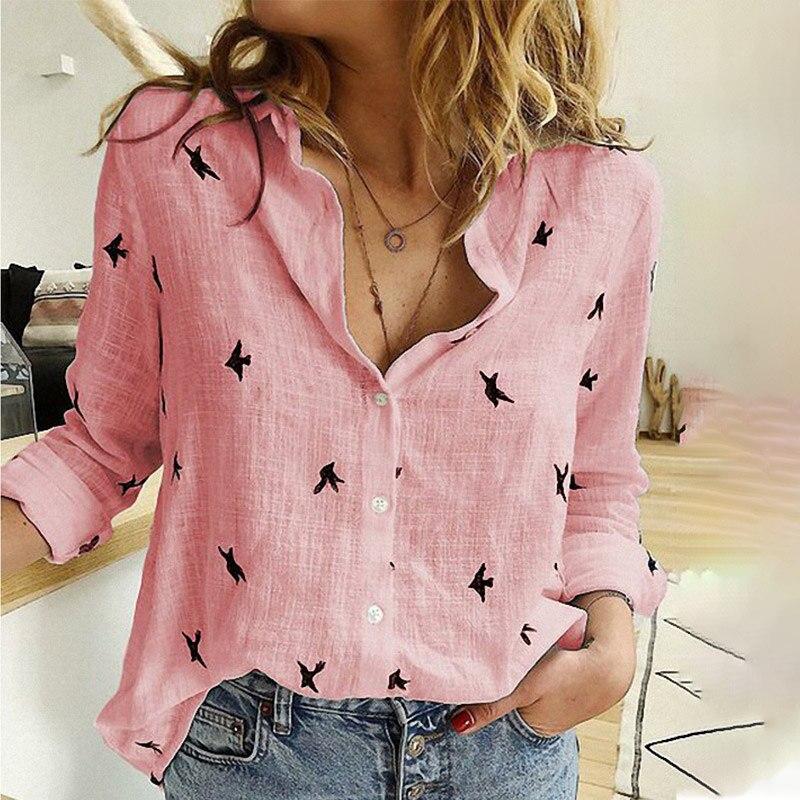 Birds Print Long Sleeve Loose Blouse - Easy Pickins Store