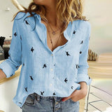 Birds Print Long Sleeve Loose Blouse - Easy Pickins Store