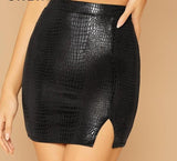 Black Split Side Snake Embossed Bodycon Skirt High Waist - Easy Pickins Store