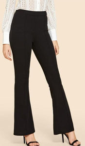 Black Vintage Contrast Binding Flare Leg Elastic Waist Elegant Pants - Easy Pickins Store