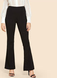 Black Vintage Contrast Binding Flare Leg Elastic Waist Elegant Pants - Easy Pickins Store