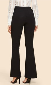 Black Vintage Contrast Binding Flare Leg Elastic Waist Elegant Pants - Easy Pickins Store