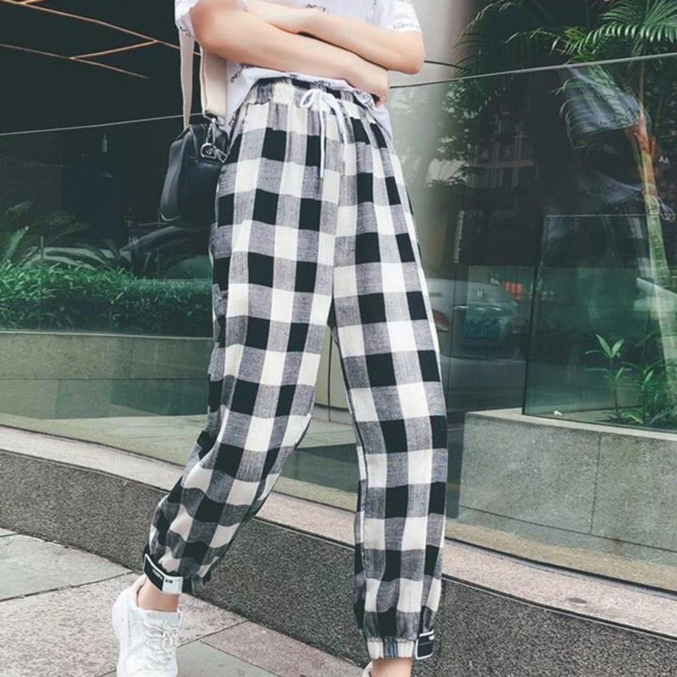 Black White Plaid Harem Pants Loose Drawstring - Easy Pickins Store