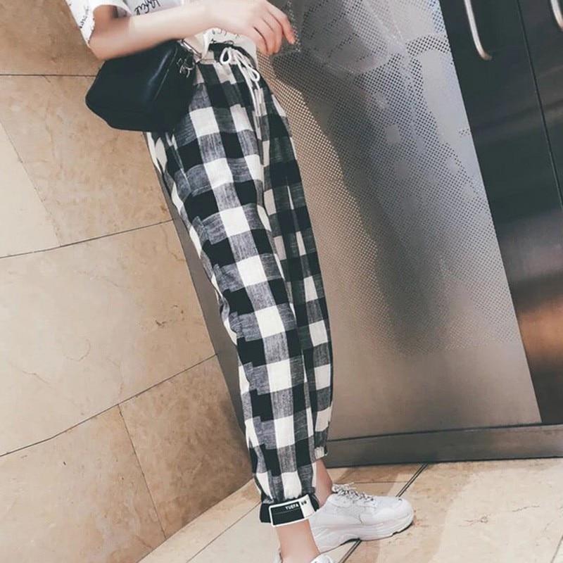 Black White Plaid Harem Pants Loose Drawstring - Easy Pickins Store