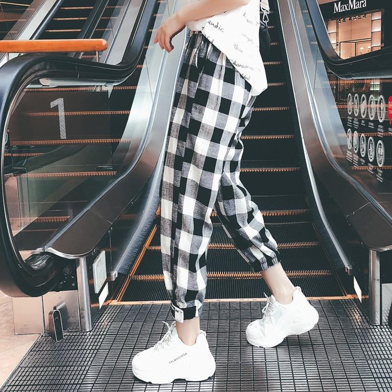 Black White Plaid Harem Pants Loose Drawstring - Easy Pickins Store