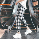 Black White Plaid Harem Pants Loose Drawstring - Easy Pickins Store