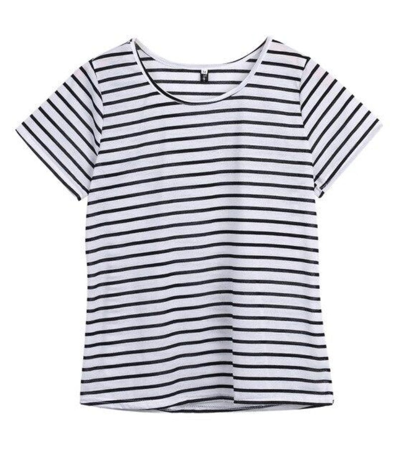 Black White Stripe Short Sleeve O Neck Loose T-Shirt - Easy Pickins Store