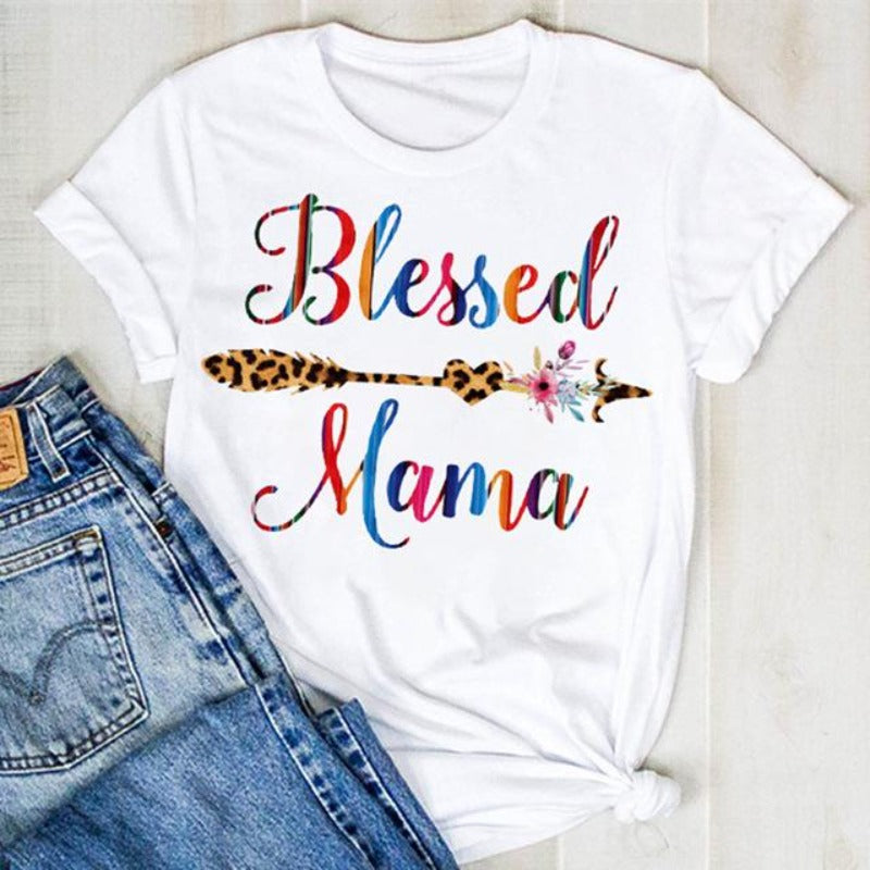 Blessed Letters Print T-shirt Hipster Short Sleeve - Easy Pickins Store