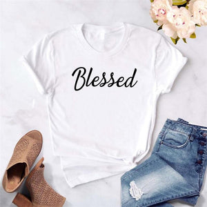 Blessed Letters Print T-shirt Hipster Short Sleeve - Easy Pickins Store